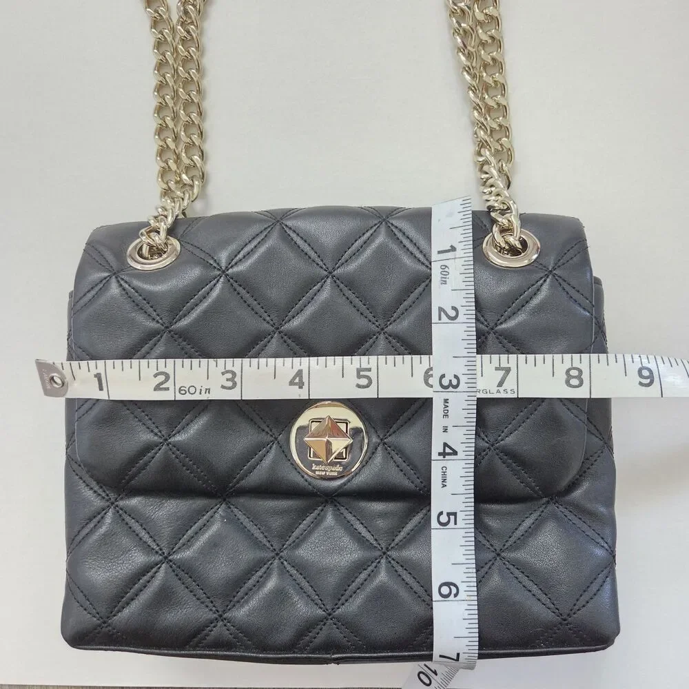 Kate Spade Natalia Small Quilted Shoulder Bag Black Faux Leather Gold Chain